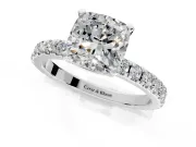 Solitaire Engagement Ring Setting for Cushion Cut Center with Fine Pave Band and Claw Prong Head in Sterling Silver
