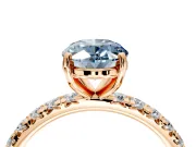 Solitaire Engagement Ring Setting for Fancy Blue Oval Center with Shared-Prong Accents and Prong Head in Rose Gold