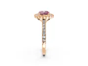 Milgrain Floral Halo Engagement Ring Setting for Fancy Pink Cushion Cut Center with Pave Band and Prong Head in Rose Gold