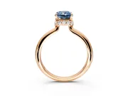 Hidden Halo Engagement Ring Setting for Fancy Blue Radiant Cut Center with Plain Rounded Band and Prong Head in Rose Gold