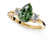 3 Stone Engagement Ring Setting for Fancy Green Pear-Shaped Center with Wide Plain Band and Prong Head in Yellow Gold