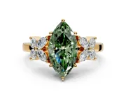 Floral Engagement Ring Setting for Fancy Green Marquise Center with Marquise Cluster Shoulders and Prong Head in Yellow Gold