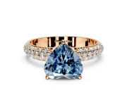 Solitaire Engagement Ring Setting for Fancy Blue Heart-Shaped Center with Domed Multi-Row Pave Band and Prong Head in Rose Gold