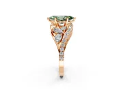 Halo Engagement Ring Setting for Fancy Green Marquise Center with Marquise and Pave Bypass Band and Prong Head in Rose Gold