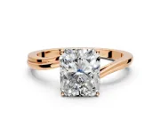 Solitaire Engagement Ring Setting for Radiant Cut Center with Plain Bypass Twist Band and Prong Head in Rose Gold