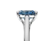 Solitaire Engagement Ring Setting for Fancy Blue Emerald Cut Center with Cathedral Band and Prong Head in White Gold
