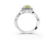 Halo Engagement Ring Setting for Fancy Yellow Oval Center with Leaf Motif Split Shank and Prong Head in White Gold