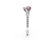 3 Stone Engagement Ring Setting for Fancy Pink Heart-Shaped Center with Round Cut Side Accents and Prong Head in Sterling Silver