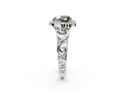Halo Engagement Ring Setting for Fancy Green Heart-Shaped Center with Open Scroll Shoulders and Prong Head in Sterling Silver