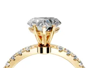 Open Basket Engagement Ring Setting for Heart-Shaped Center with Pave Band and Prong Head in Yellow Gold
