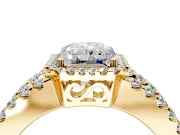 Halo Engagement Ring Setting for Radiant Cut Center with Wide-Open Pave Split Shank and Prong Head in Yellow Gold