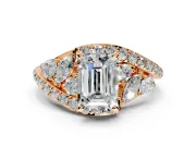 Halo Engagement Ring Setting for Emerald Cut Center with Marquise and Pave Bypass Band and Prong Head in Rose Gold