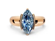 Tension Engagement Ring Setting for Fancy Blue Marquise Center with Wide Flat Band and Tension Head in Rose Gold