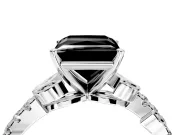 Leaf Motif Engagement Ring Setting for Fancy Black Princess Cut Center with Pave Band and Prong Head in Sterling Silver