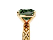 Solitaire Engagement Ring Setting for Fancy Green Asscher Cut Center with Milgrain X Pattern Band and Prong Head in Yellow Gold