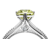 Solitaire Engagement Ring Setting for Fancy Yellow Asscher Cut Center with Milgrain Cathedral Band and Prong Head in Platinum