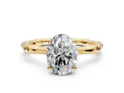 Solitaire Engagement Ring Setting for Oval Center with Bamboo Band and Prong Head in Yellow Gold