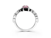 Milgrain Bezel Engagement Ring Setting for Fancy Pink Emerald Cut Center with Marquise Stations and Bezel Head in White Gold