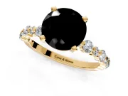 Solitaire Engagement Ring Setting for Fancy Black Round Cut Center with Alternating Size Accents and Prong Head in Yellow Gold