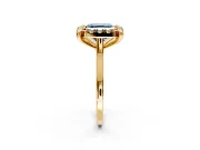Single Halo Engagement Ring Setting for Fancy Blue Asscher Cut Center with Corner Claws, Plain Band and Prong Head in Yellow Gold