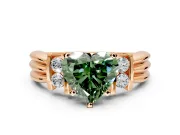Solitaire Engagement Ring Setting for Fancy Green Heart-Shaped Center with Grooved Bar Accent Band and Prong Head in Rose Gold