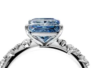 Cluster Engagement Ring Setting for Fancy Blue Princess Cut Center with Round Cut Accent Band and Prong Head in Sterling Silver