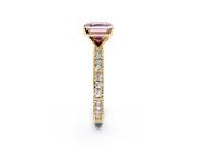 Solitaire Engagement Ring Setting for Fancy Pink Asscher Cut Center with Milgrain-Edged Pave Band and Prong Head in Yellow Gold
