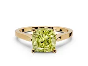 Solitaire Engagement Ring Setting for Fancy Yellow Cushion Cut Center with Tapered Shoulders and Prong Head in Yellow Gold