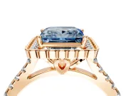 Milgrain Floral Halo Engagement Ring Setting for Fancy Blue Princess Cut Center with Pave Band and Prong Head in Rose Gold