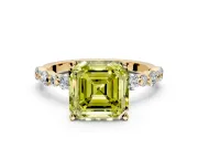 Solitaire Engagement Ring Setting for Fancy Yellow Asscher Cut Center with Alternating Size Accents and Prong Head in Yellow Gold
