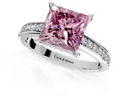 Solitaire Engagement Ring Setting for Fancy Pink Princess Cut Center with Channel-Set Accent Band and Prong Head in White Gold