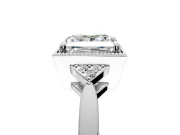Cluster Engagement Ring Setting for Princess Cut Center with Milgrain Shoulder Clusters and Prong Head in White Gold