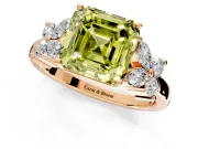 Floral Engagement Ring Setting for Fancy Yellow Asscher Cut Center with Marquise Cluster Shoulders and Prong Head in Rose Gold