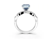 Solitaire Engagement Ring Setting for Fancy Blue Asscher Cut Center with Criss-Cross Accent Band and Prong Head in White Gold