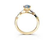 Baguette Engagement Ring Setting for Fancy Blue Pear-Shaped Center with Alternating Bar-Set Band and Prong Head in Yellow Gold