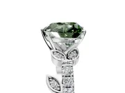 Leaf Motif Engagement Ring Setting for Fancy Green Heart-Shaped Center with Pave Band and Prong Head in Platinum