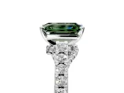 Solitaire Engagement Ring Setting for Fancy Green Emerald Cut Center with Crossover Accents and Prong Head in Sterling Silver