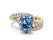 Solitaire Engagement Ring Setting for Fancy Blue Radiant Cut Center with Pave Bypass Twist Band and Prong Head in Yellow Gold