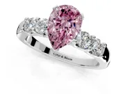 5 Stone Engagement Ring Setting for Fancy Pink Pear-Shaped Center with Plain Band and Prong Head in Platinum