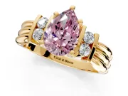 Solitaire Engagement Ring Setting for Fancy Pink Pear-Shaped Center with Grooved Bar Accent Band and Prong Head in Yellow Gold