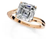 Solitaire Engagement Ring Setting for Asscher Cut Center with Plain Bypass Twist Band and Prong Head in Rose Gold