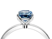 Solitaire Engagement Ring Setting for Fancy Blue Emerald Cut Center with Thin Rounded Plain Band and Prong Head in Sterling Silver