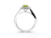Halo Engagement Ring Setting for Fancy Yellow Emerald Cut Center with Narrowing Pave Band and Prong Head in Platinum