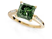 Solitaire Engagement Ring Setting for Fancy Green Princess Cut Center with Channel Accents and Prong Head in Yellow Gold