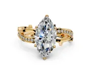 Solitaire Engagement Ring Setting for Marquise Center with Pave and Plain Crossover Band and Prong Head in Yellow Gold
