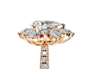 Floral Halo Engagement Ring Setting for Pear-Shaped Center with Pave Accents and Prong Head in Rose Gold
