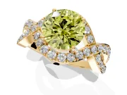 Halo Engagement Ring Setting for Fancy Yellow Round Cut Center with Pave Infinity Twist Band and Prong Head in Yellow Gold