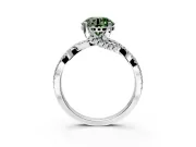 Solitaire Engagement Ring Setting for Fancy Green Round Cut Center with Narrow Twist Pave Band and Prong Head in White Gold