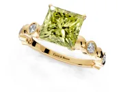 Solitaire Engagement Ring Setting for Fancy Yellow Princess Cut Center with Beaded Bezel Station Band and Prong Head in Yellow Gold