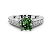 Solitaire Engagement Ring Setting for Fancy Green Cushion Cut Center with Engraved Pave Band and Prong Head in White Gold